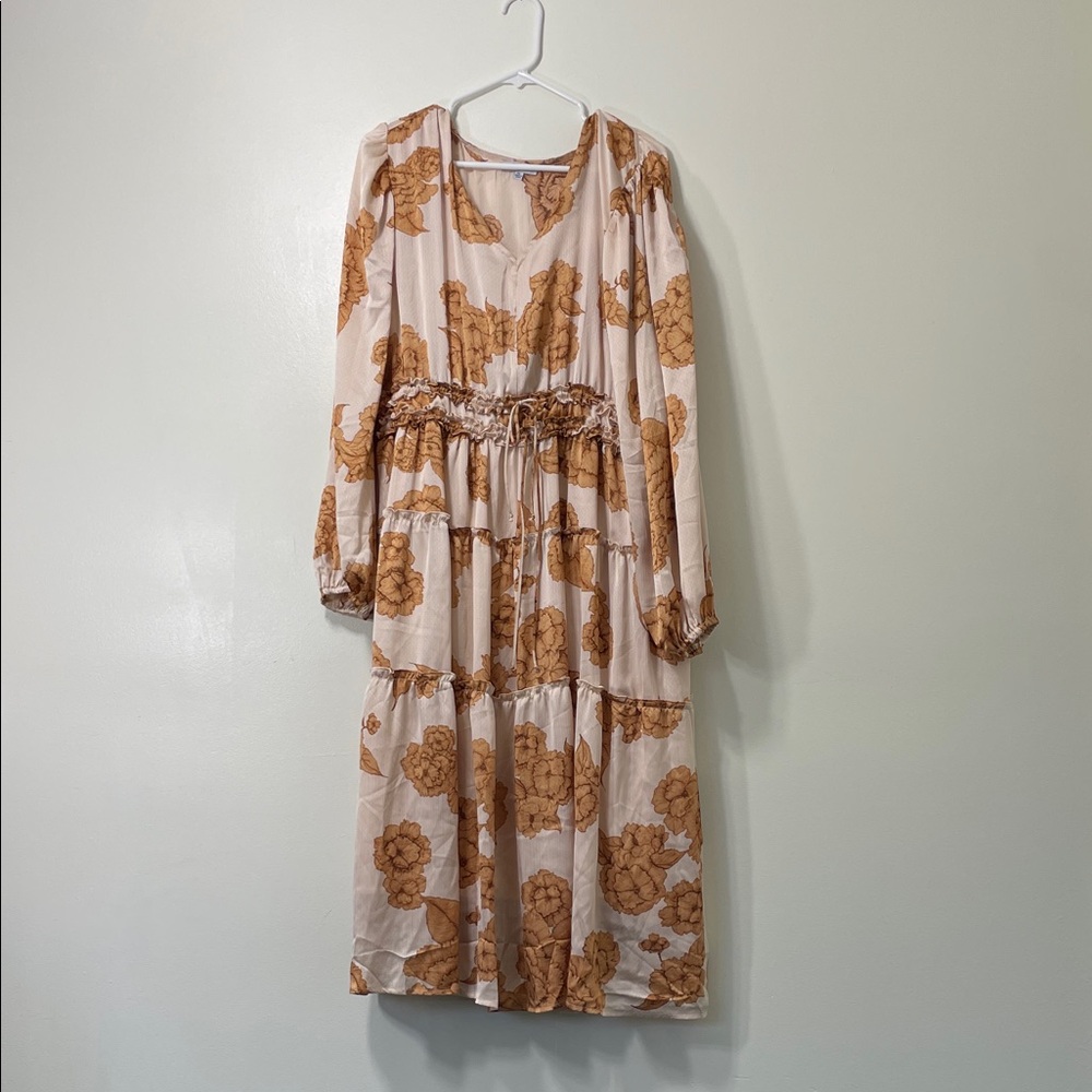Piper & Scoot Smocked Floral Boho Fall Long Sleeve Midi Dress 1X